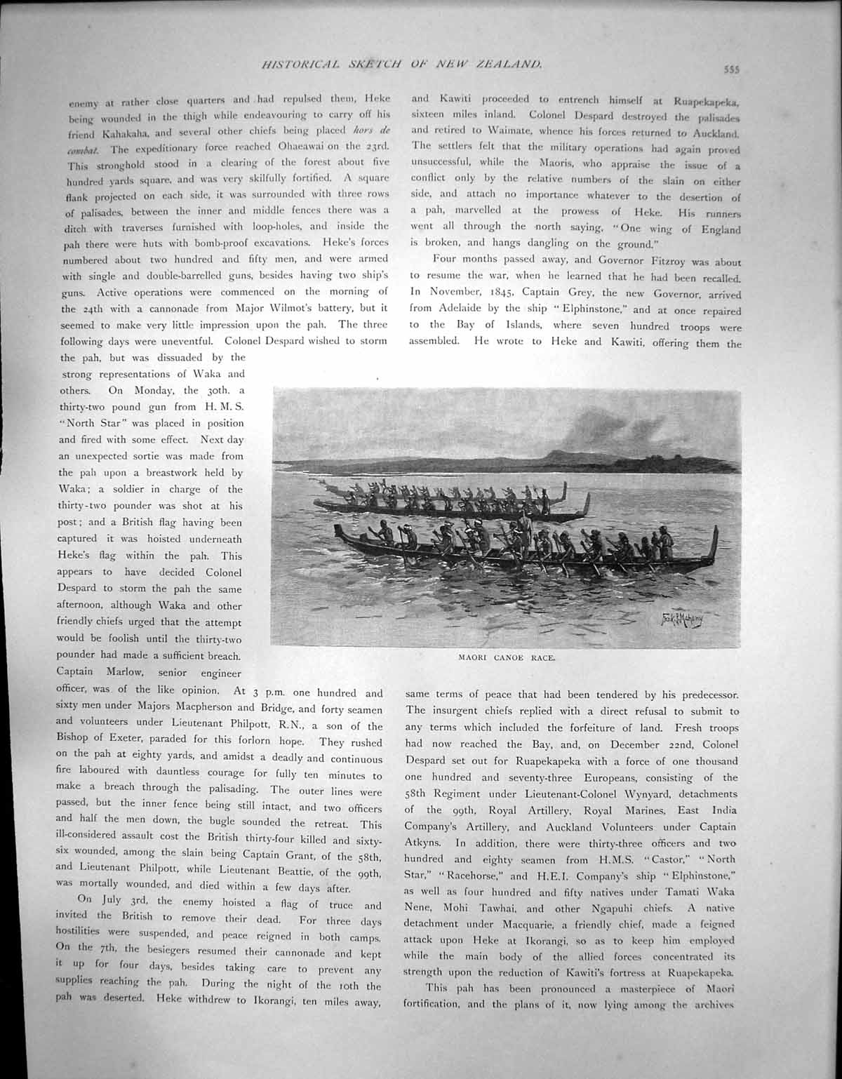 Original Old Antique Print Maori Canoe Race New Zealand Three Boats C1900 20th
