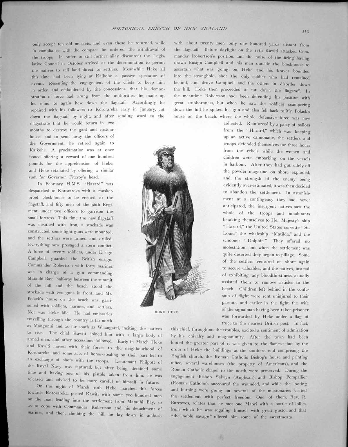Original Old Antique Print Sketch New Zealand Man Oar Hone Heke C1900 Victorian