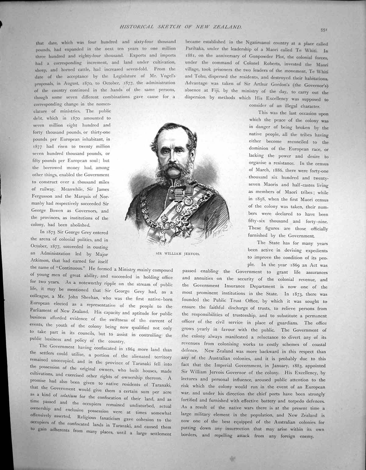 Original Old Antique Print Sir William Jervois Governor New Zealand C 1900 20th