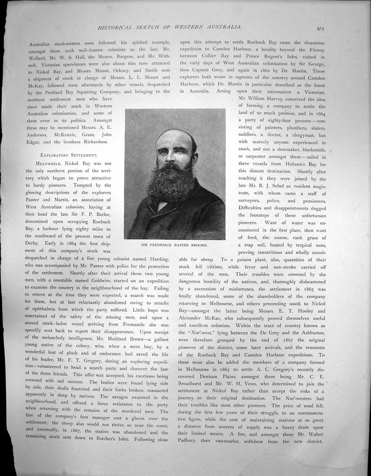 Original Old Antique Print Western Australia Sir Frederick Napier Broome C1900