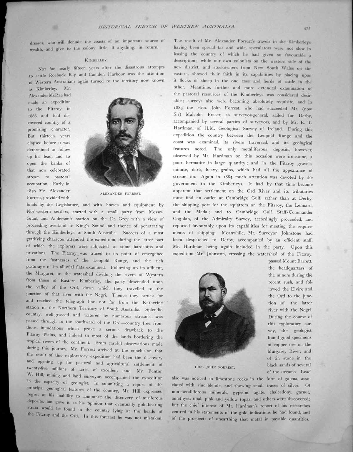 Antique Old Print Western Australia Alexander Forrest Hon John Forrest C1900
