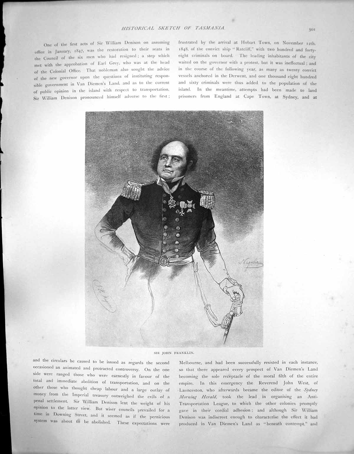 Original Old Antique Print Sketch Tasmania Sir John Franklin Medals C 1900 20th