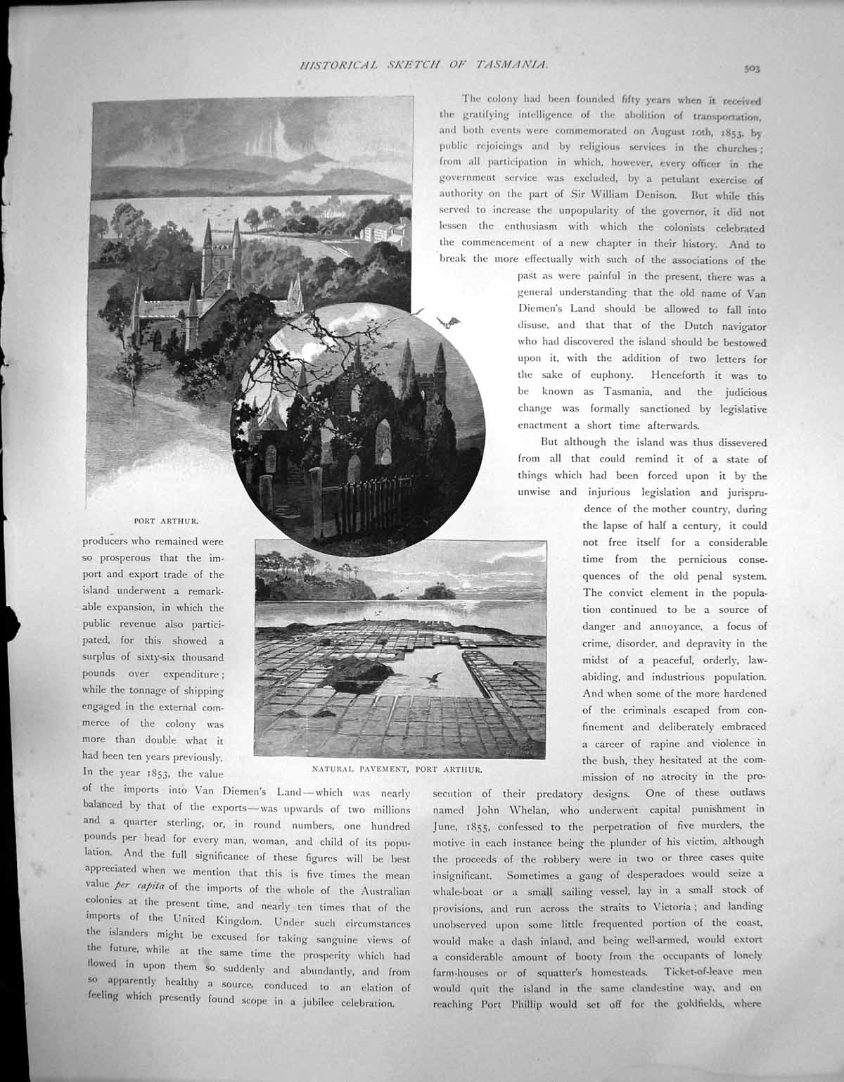 Antique Old Print Tasmania Ruins Church Natural Pavement Port Arthur C 1900