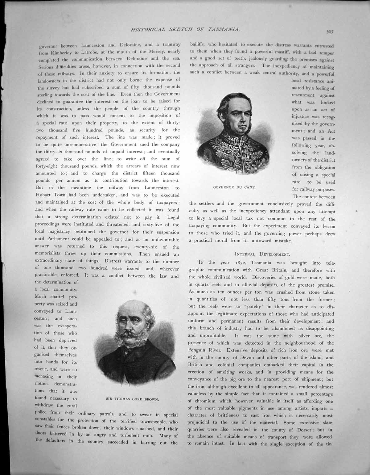 Old Antique Print Tasmania Governor Du Cane Sir Thomas Gore Brown C1900 20th