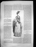 Antique Old Print Pictorial World Ladies Fashions Angela Long Dress Hat 1889