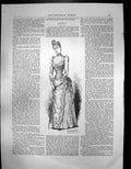 Old Print Pictorial World Ladies Fashions Mildred Dress Lace Bodice 1889 19th
