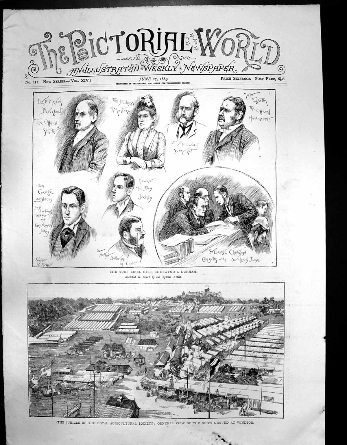 Antique Old Print Turf Libel Case Chetwynd Durham Show Ground Windsor 1889 19th