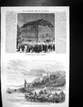 Antique Old Print British Legation Berlin Stolzenfels Rhine King Prussia 1858