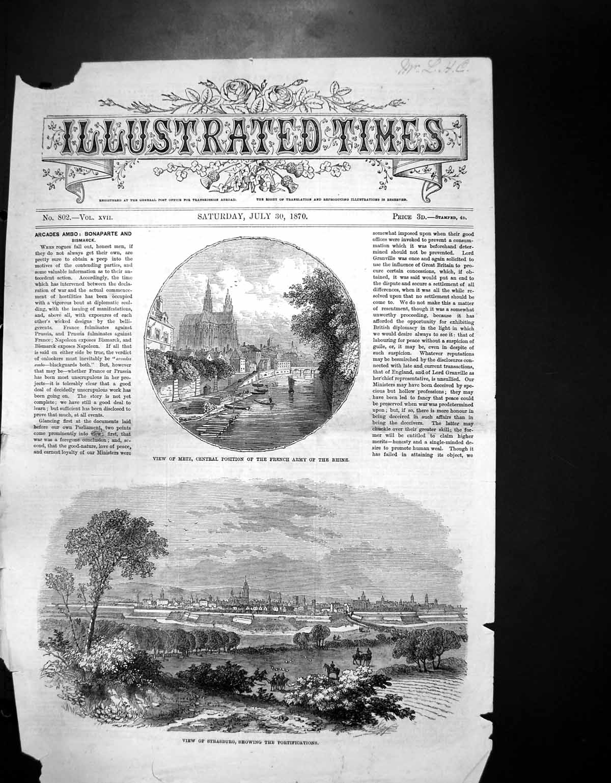 Antique Print Metz Position French Army Rhine Strasburg Fortifications 1870