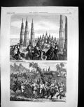 Original Old Antique Print Dejeuner RoMilan Cathedral Close Hop Picking 1859