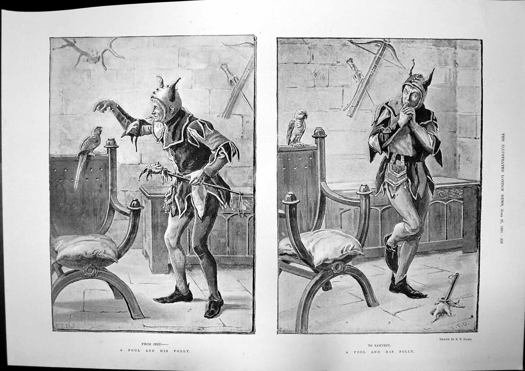 Old Antique Print Jest Earnest Fool Folly S Dadd O'Gorman Mahon Mp 1891 19th
