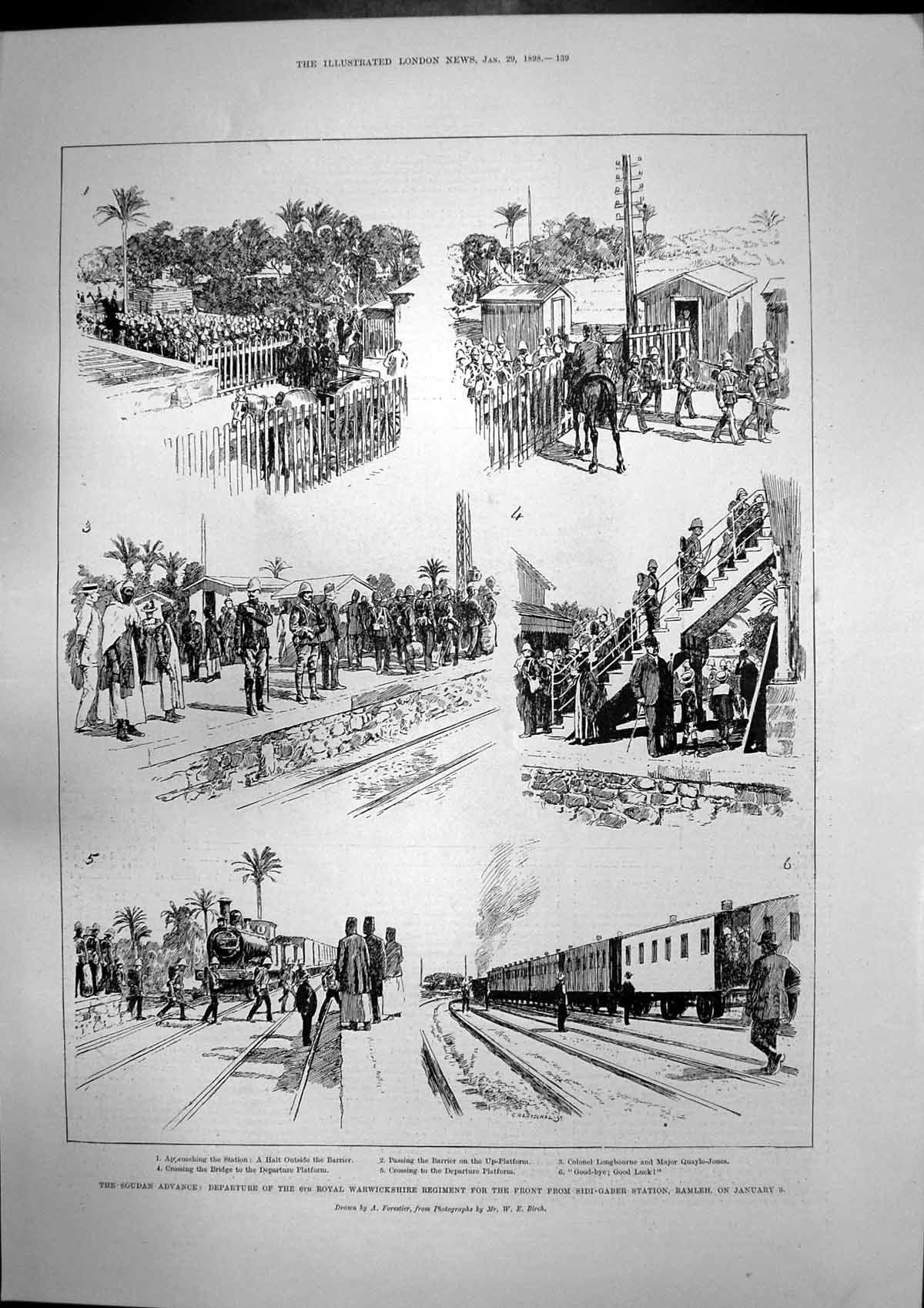 Antique Old Print Soudan Advance Warwickshire Regiment Lieut Clifford 1898 19th