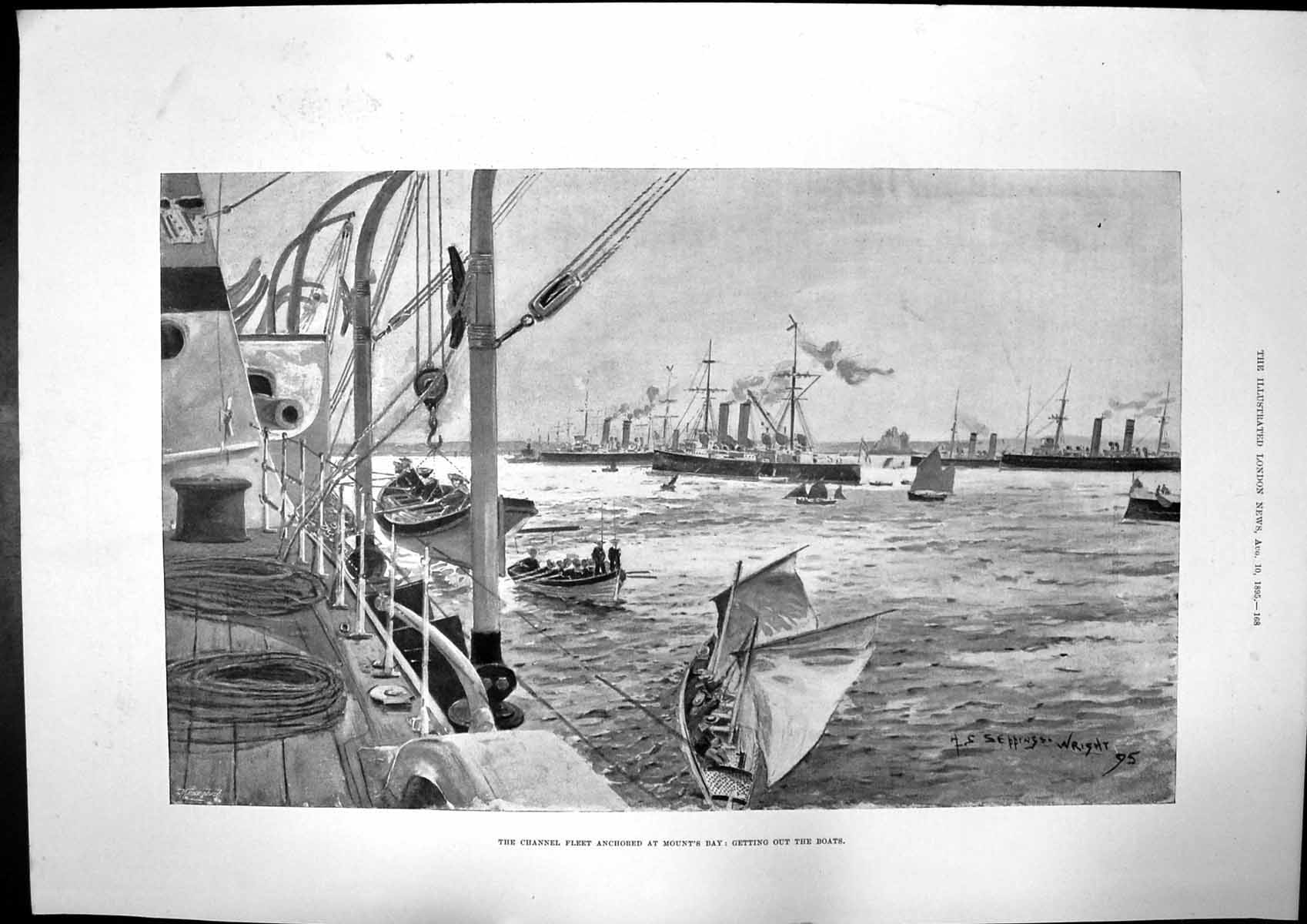 Antique Print Channel Fleet Mounts Bay Lieutenant General Keiyh Fraser 1895