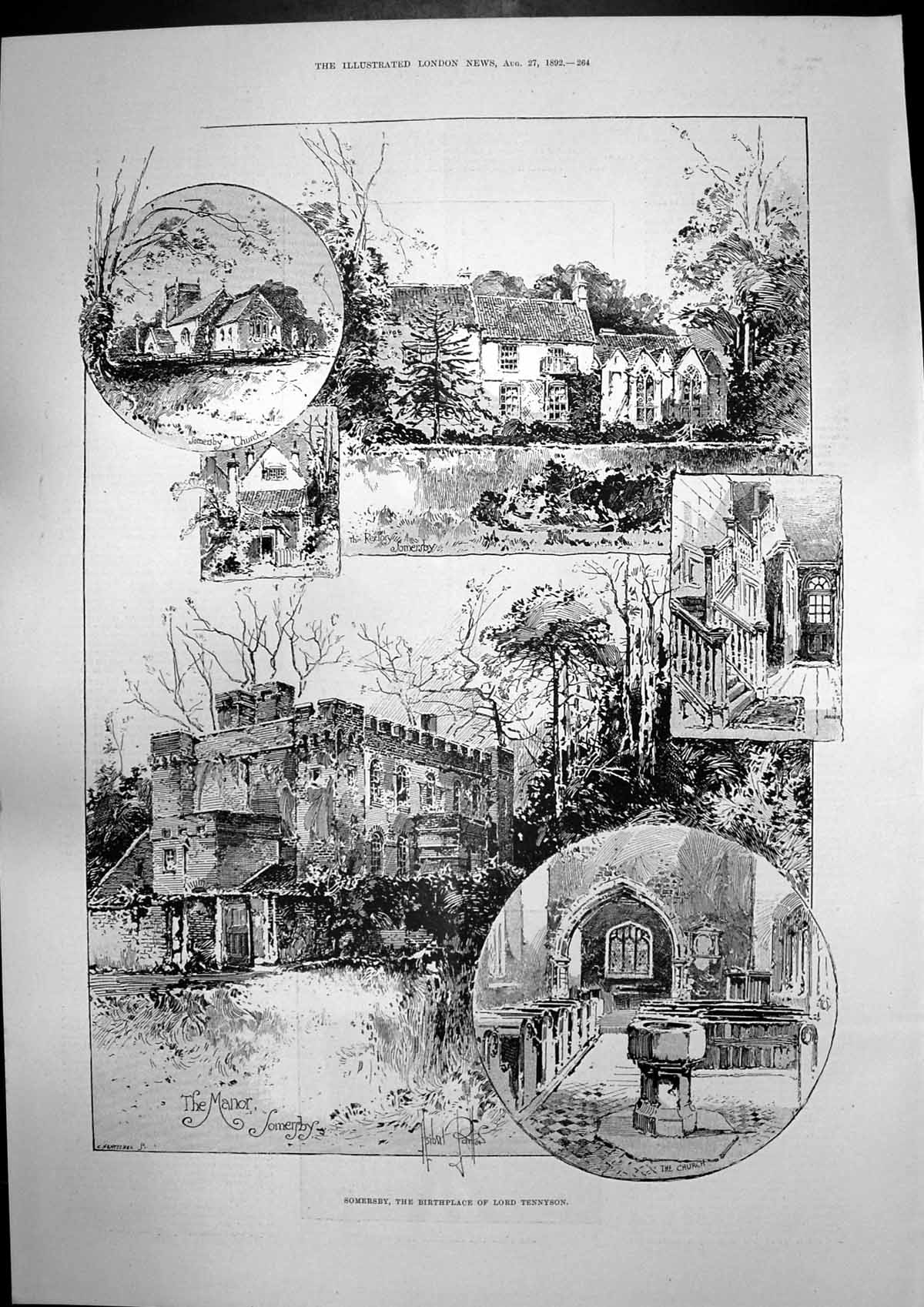 Antique Print Somersby Birthplace Lord Tennyson Lord Loughton Ireland 1892 19th