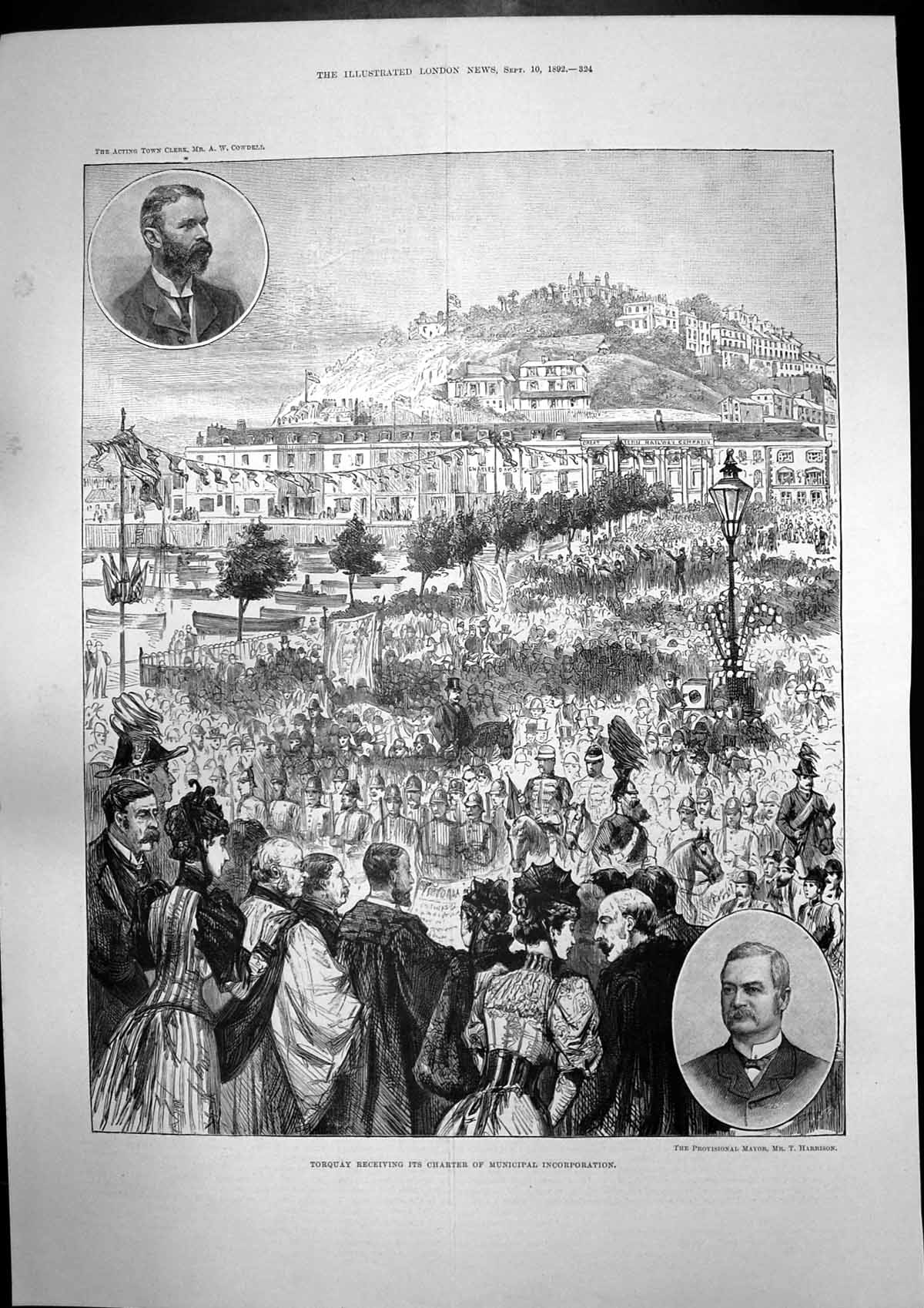 Antique Old Print Torquay Charter Municipal Incorporation Cholera Hamburg1892