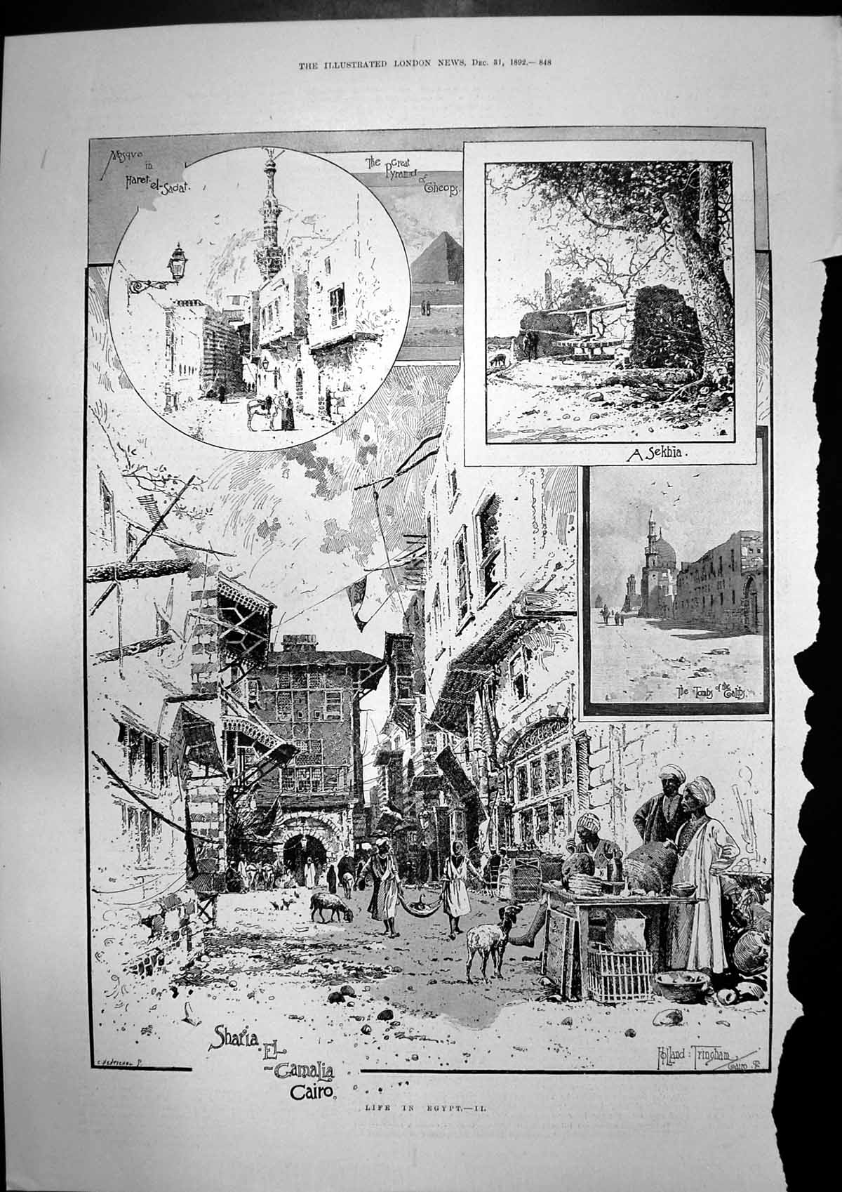 Antique Old Print Cairo Egypt 18th Century Studies Ballad Beau Brocade 1892