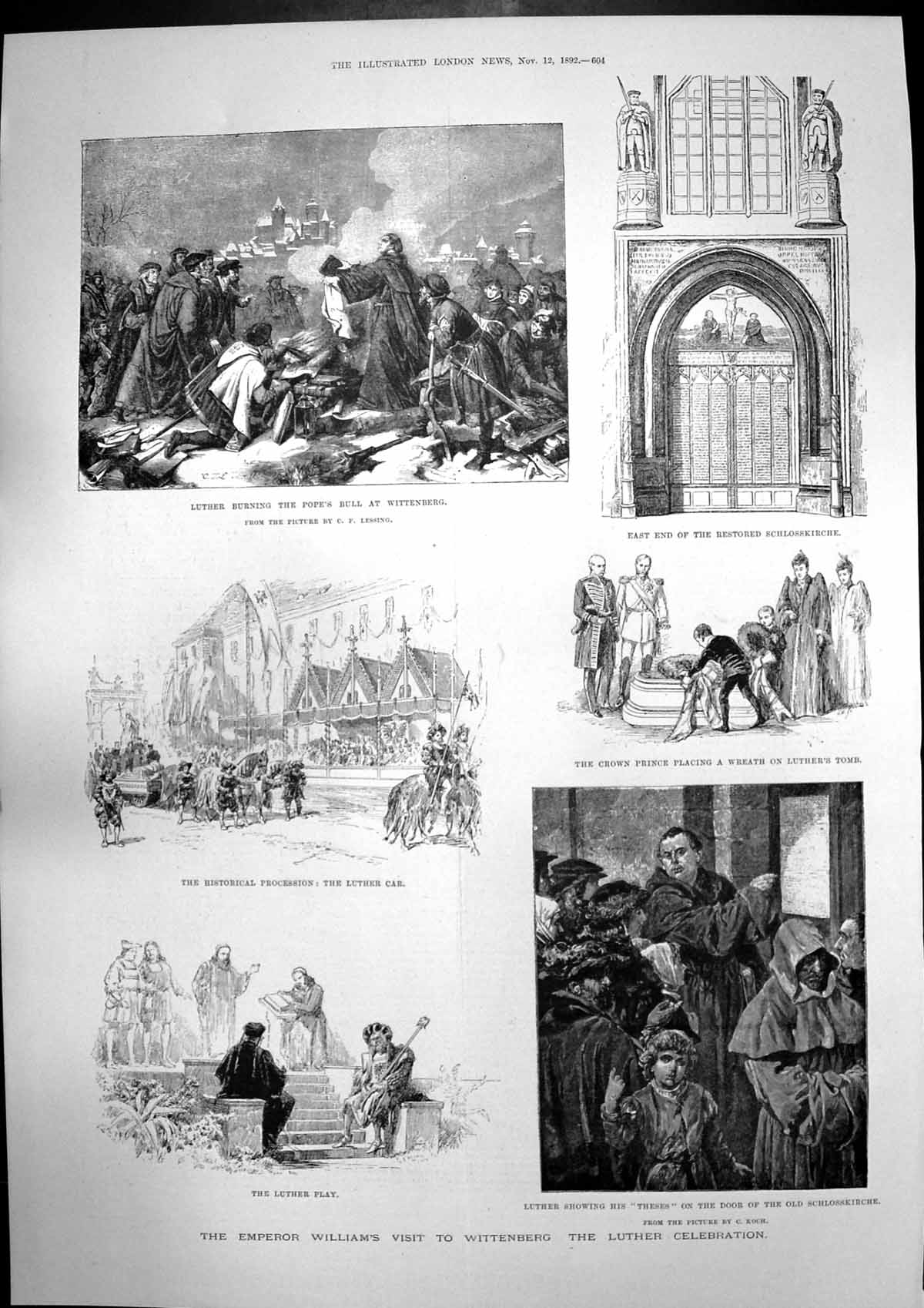 Antique Old Print Emperor William Wittenberg Luther Daughter Regiment 1892 19th