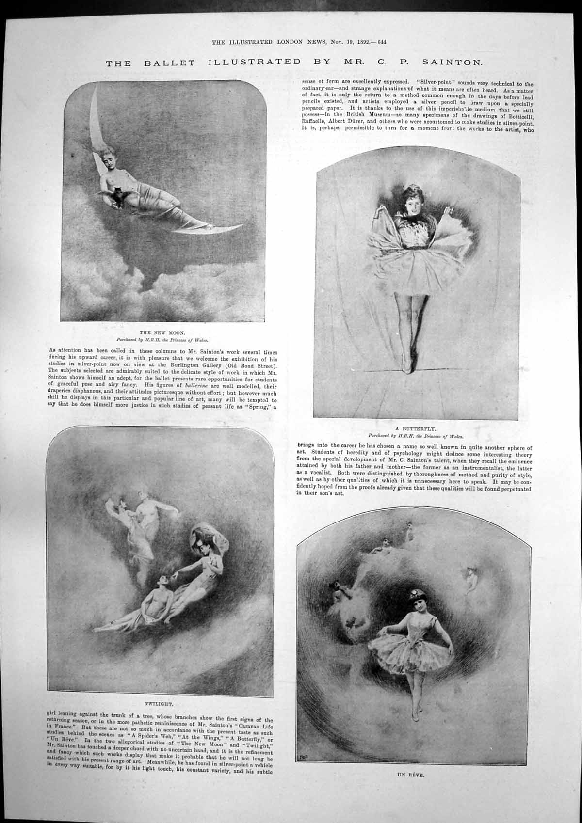 Antique Print Ballet C Sainton Butterfly Twilight New Moon Man Quarry 1892 19th