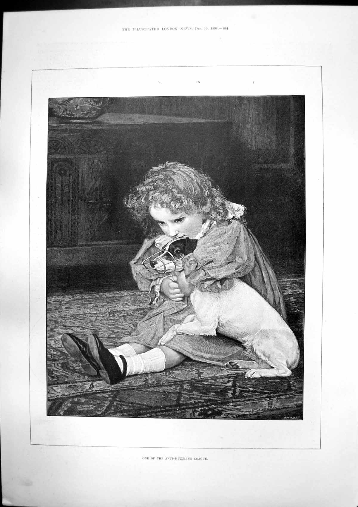 Antique Print Anti Muzzling League Girl Dog Edwin Dunkin Richard Sims 1898 19th