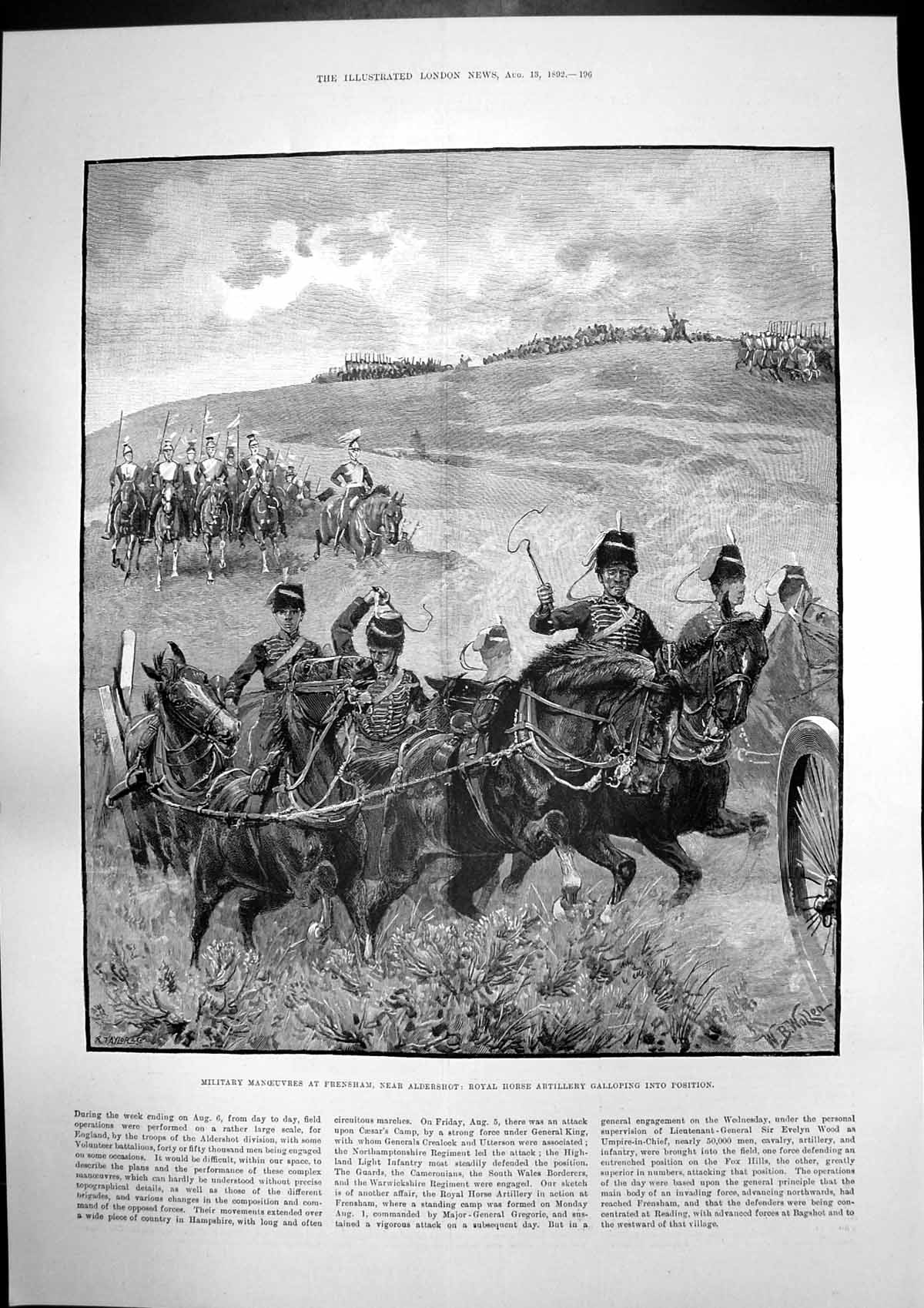 Antique Old Print Military Manoeuvres Frensham Movers Address Parliament 1892
