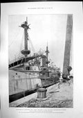 Antique Old Print Building Hms Ocean Plymouth Colours Cameron Highlanders1898