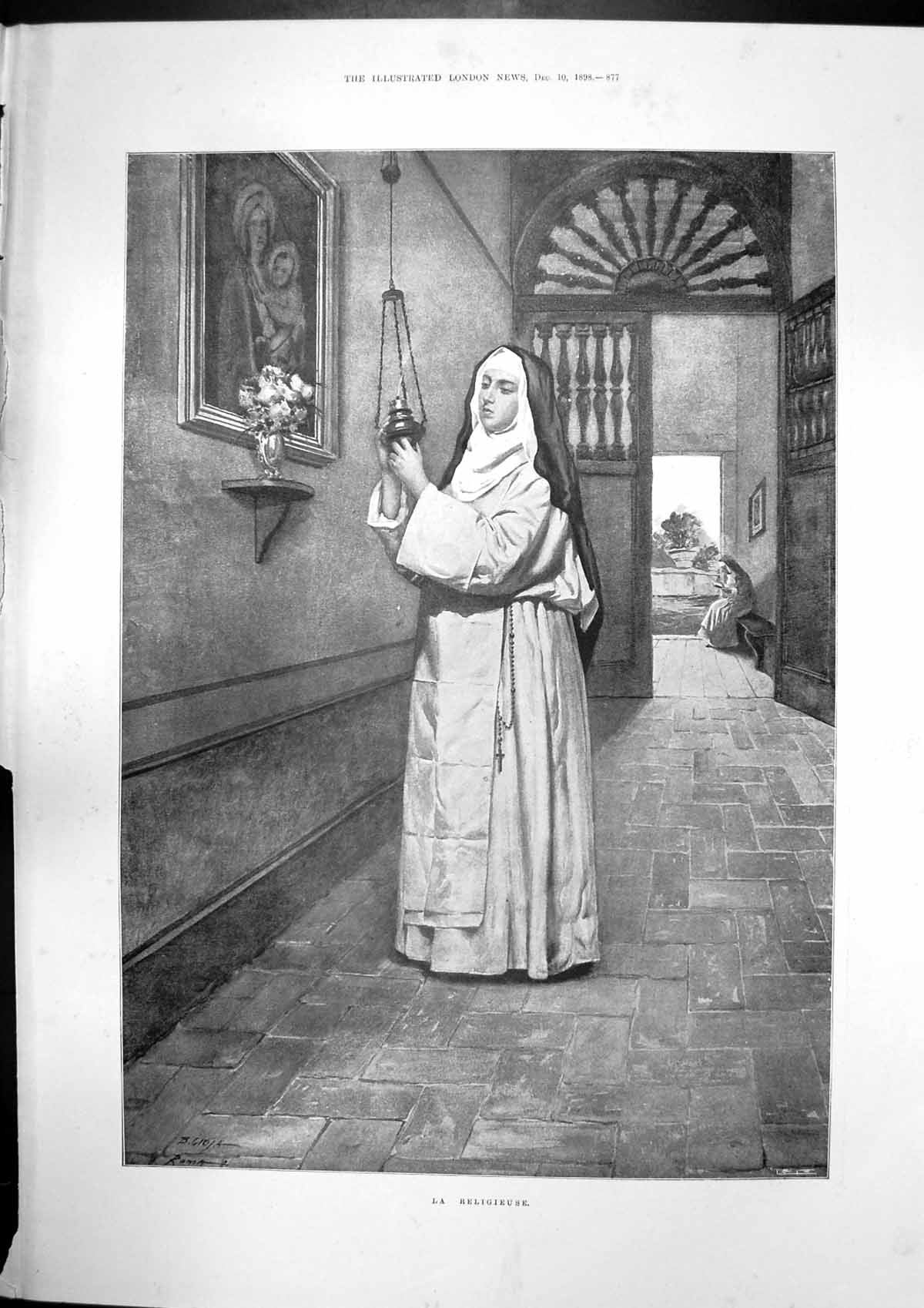 Old Antique Print La Religieuse Nun Lamp Cupboard Love Court Theatre 1898 19th