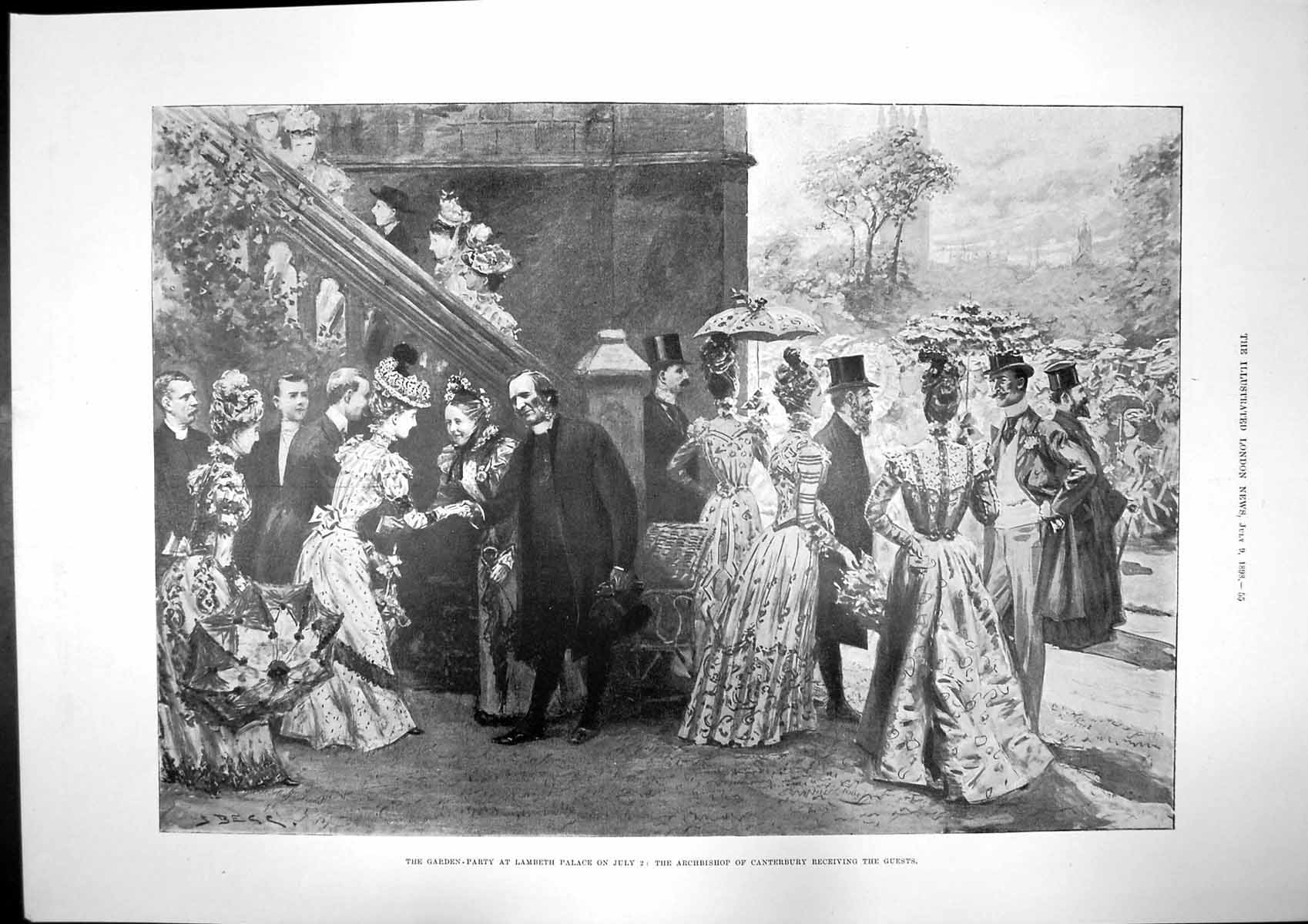 Antique Old Print Garden Party Lambeth Palace Spanish American War Cuba 1898