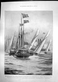Antique Old Print Prince Wales Cowes Hms Crescent Death Prince Bismarck 1898