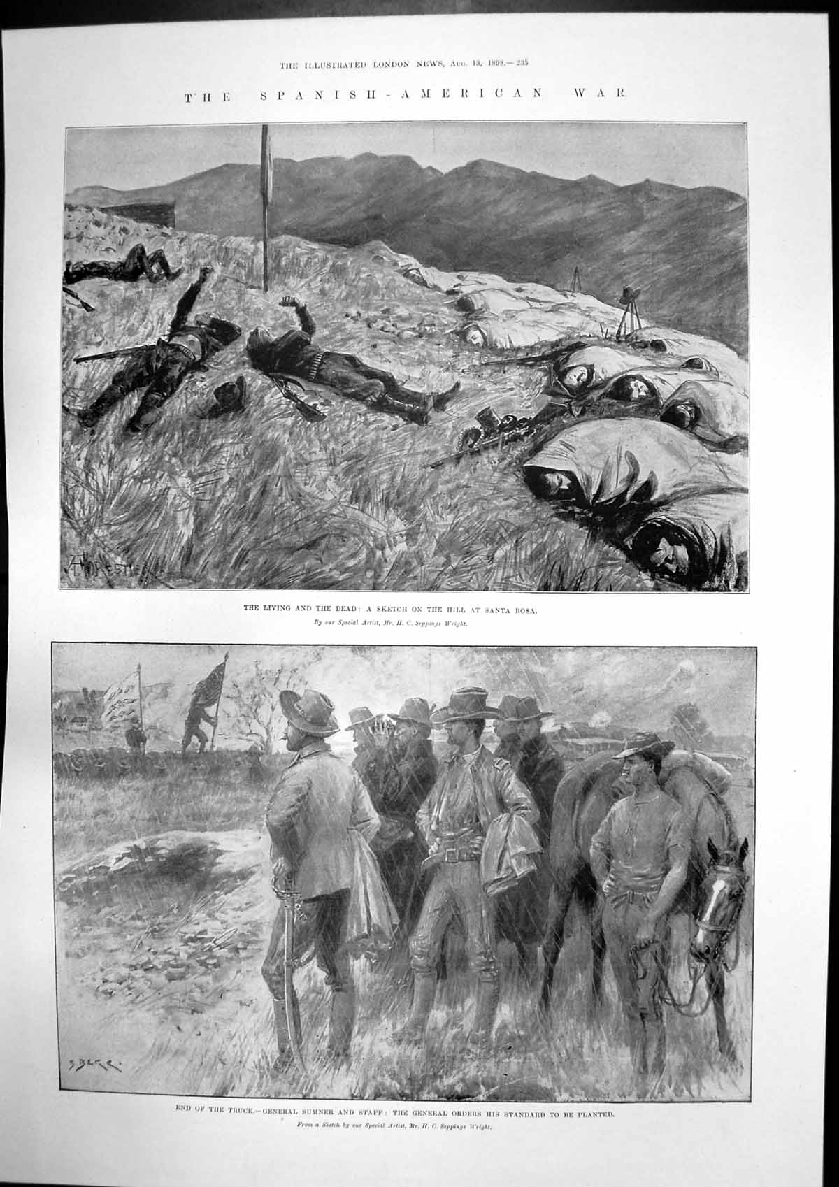 Antique Print Spanish American War Gen Sumner Standard Battle San Juan 1898