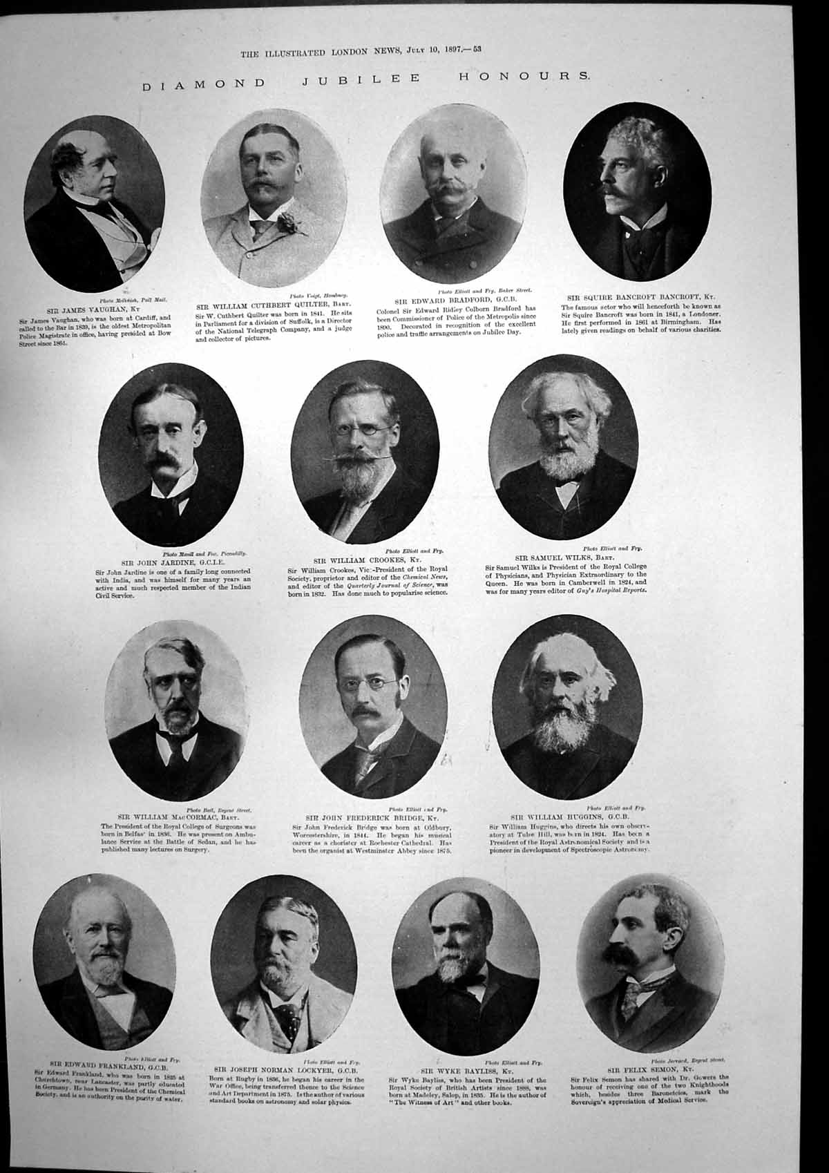 Antique Old Print Diamond Jubilee Honours Sir James Vaughan Linen Dress 1897
