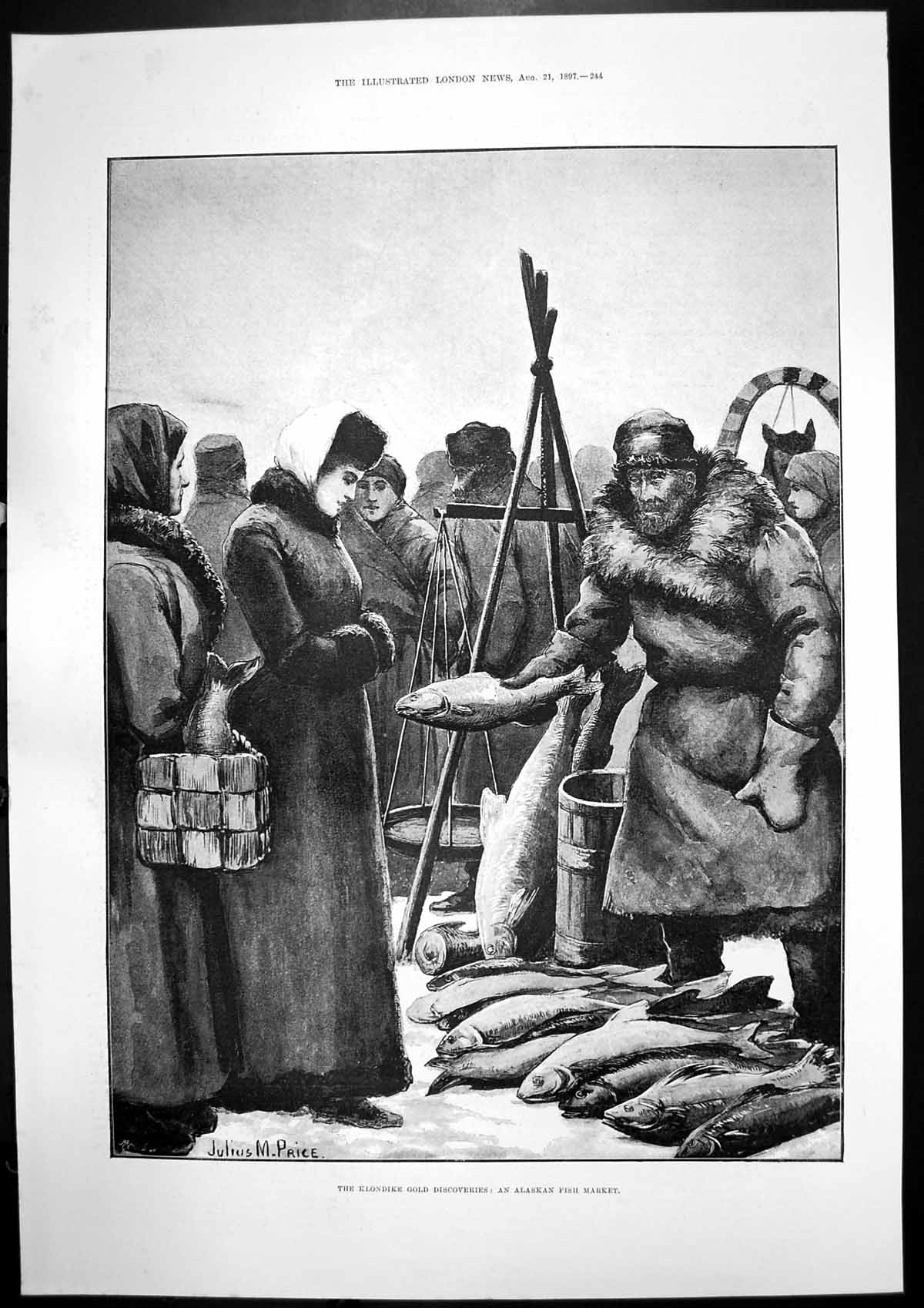 Antique Old Print Alaskan Fish Market Duke Roxburghe Floors Castle Kelso 1897