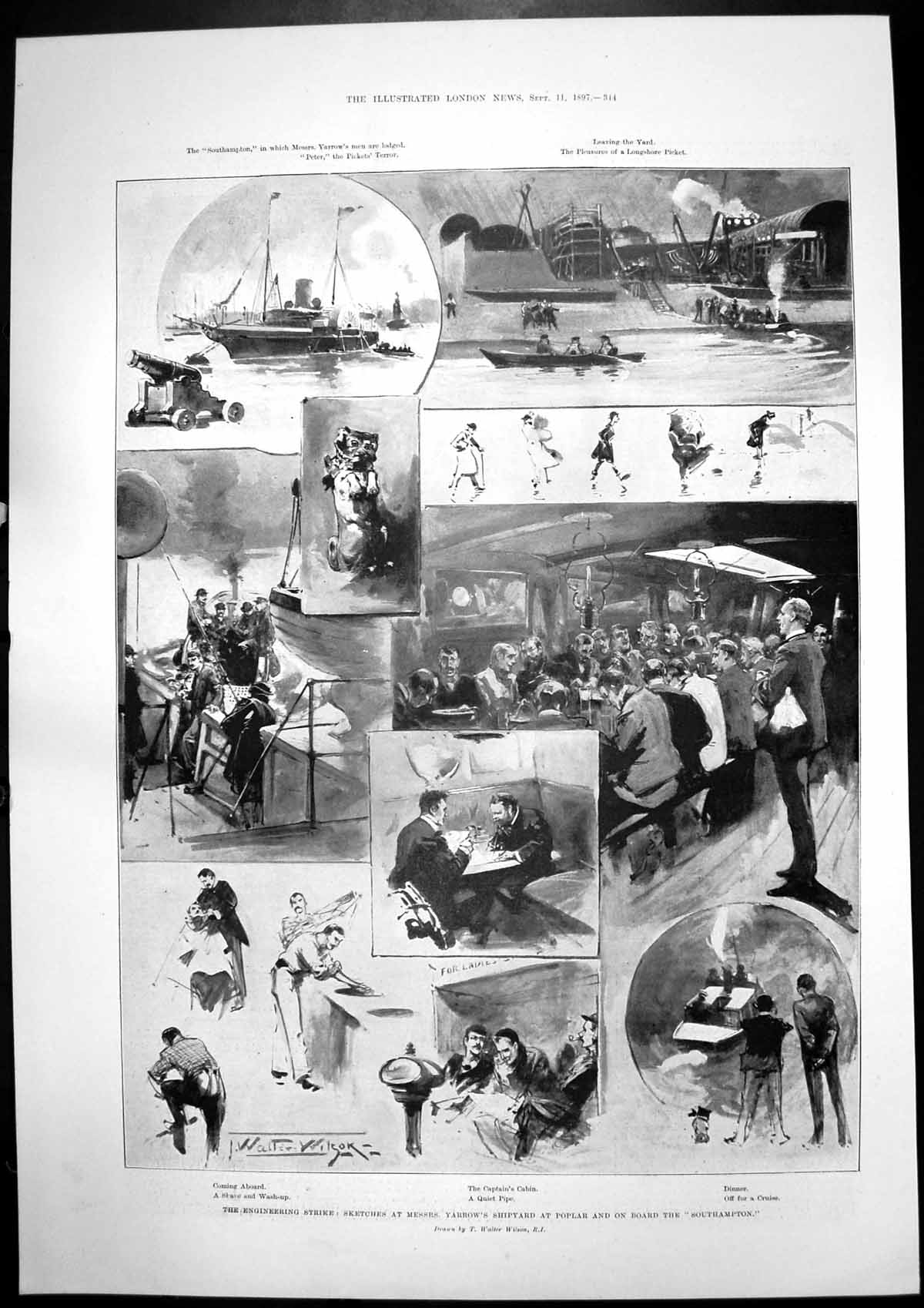 Old Print Engineering Strike Yarrows Shipyard Royals Muckross Abbey 1897 19th