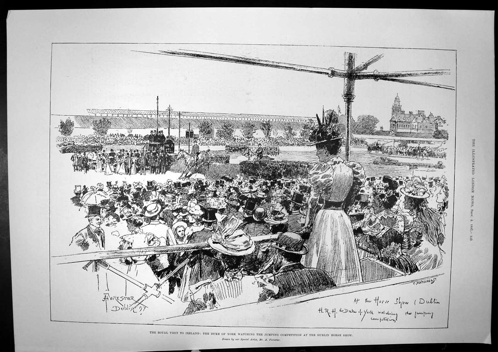 Original Old Antique Print Duke York Jumping Competition Dublin Horse Show 1897