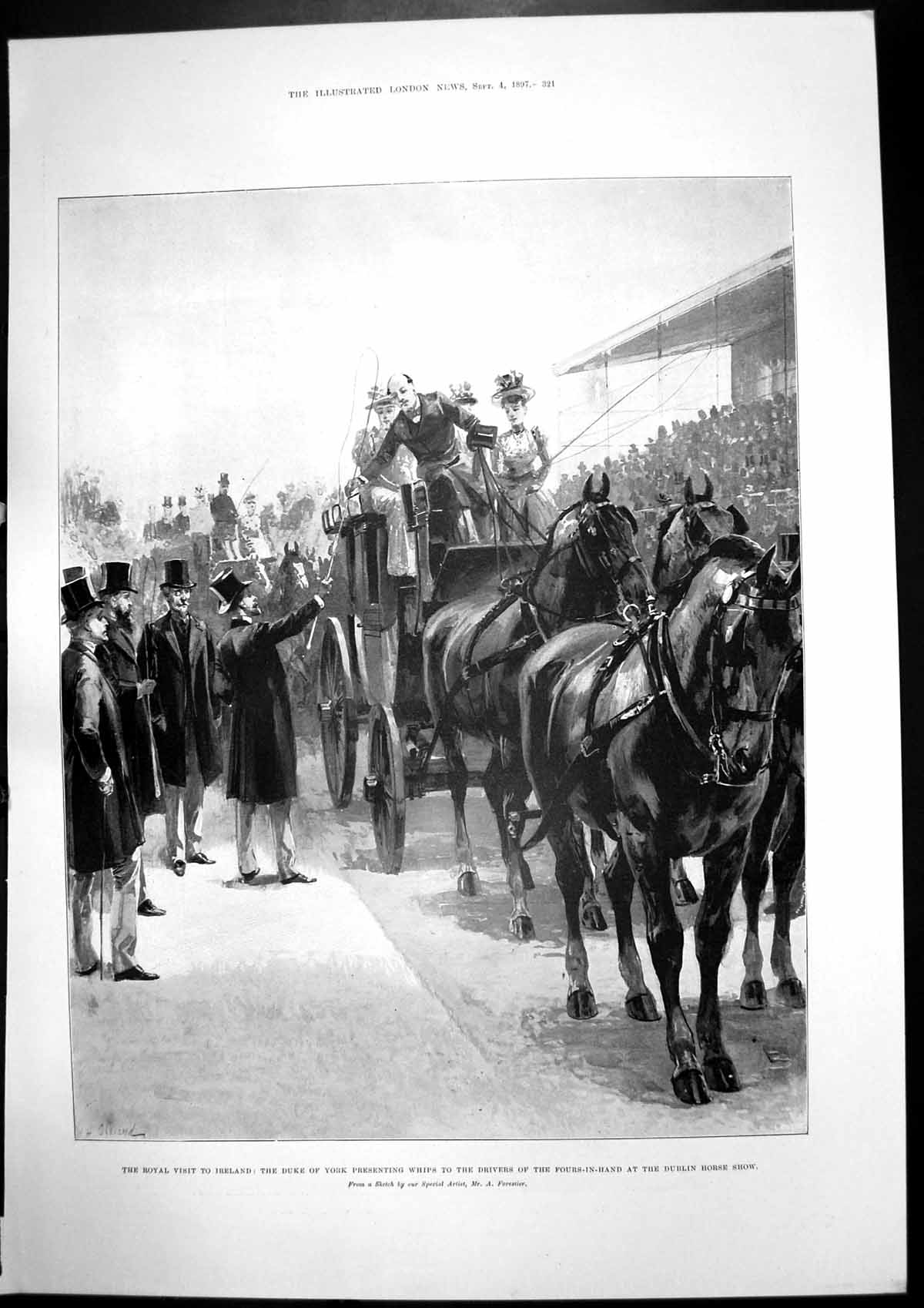 Antique Old Print Duke York Dublin Horse Show Afridi Chief Khans Khyber 1897