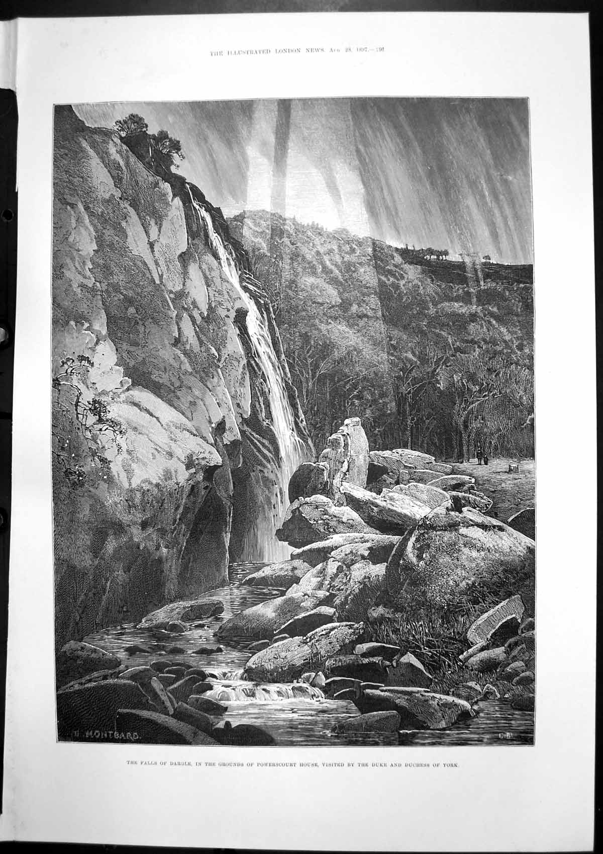 Antique Old Print Falls Dargle Powerscourt House Indian Frontier Trouble 1897