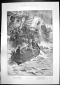 Original Old Antique Print Christmas Afloat Mr Gladstone Punch Staff Table 1895