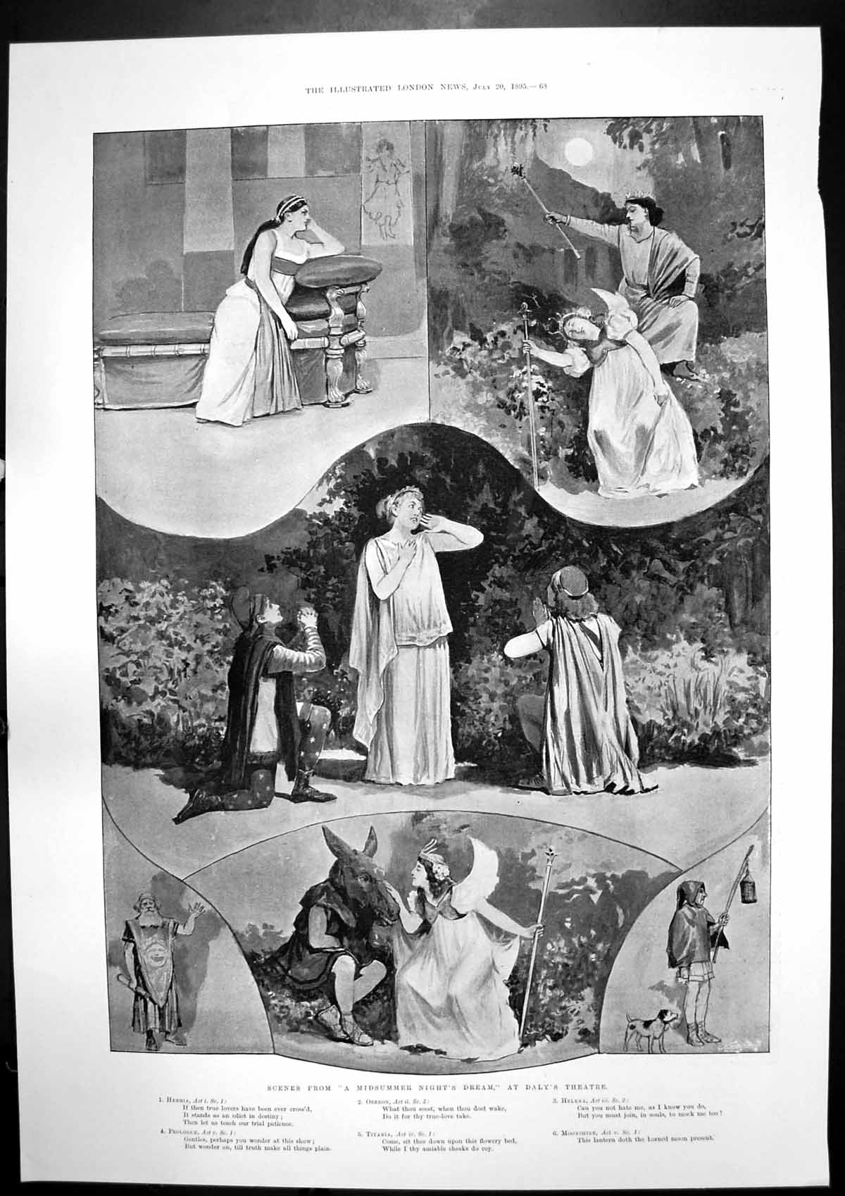 Old Antique Print Midsummer Nights Dream Italian Squadron Portsmouth 1895 19th