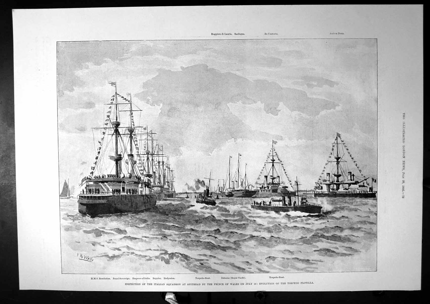 Old Print Illumination British Italian Squadrons Spithead Inspection 1895 19th