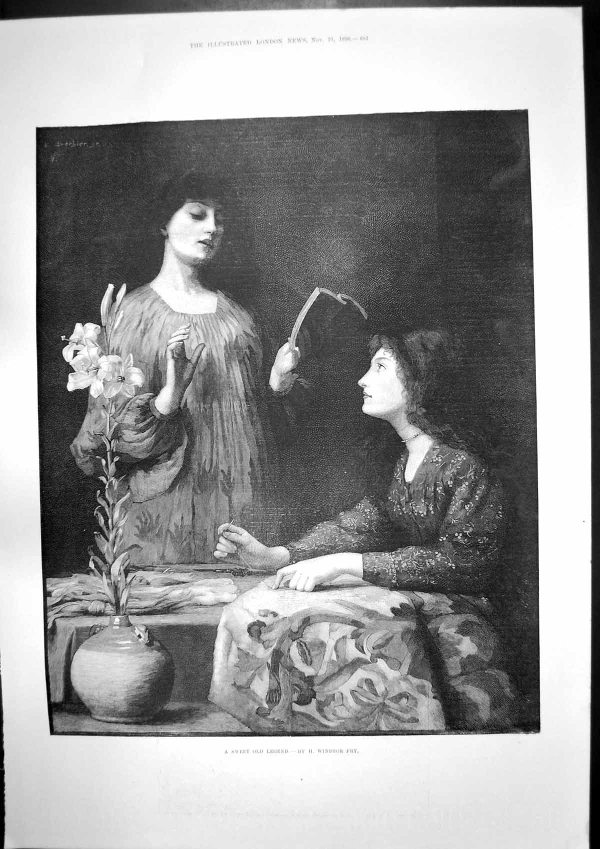 Antique Old Print Sweet Legend Fry Paris Dress Drapery Paquin Building 1896