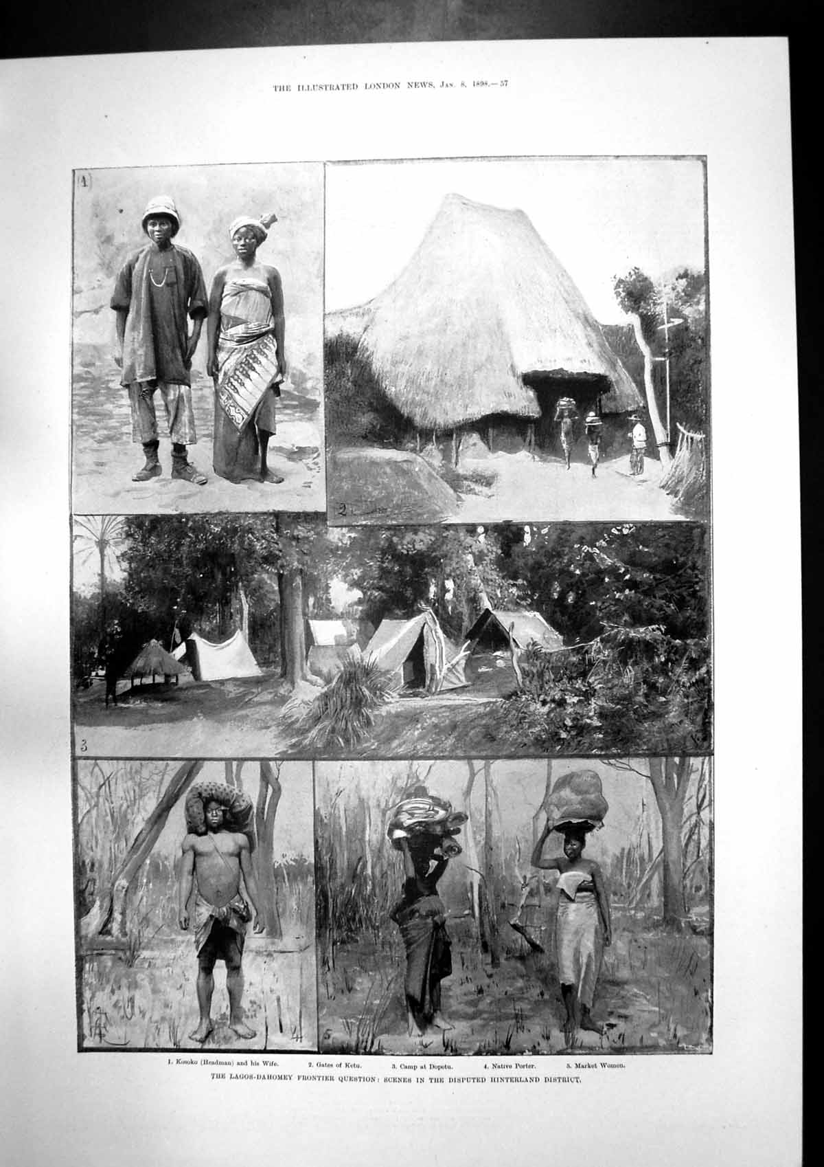 Antique Old Print Hinterland Lagos Dahomey Kosoko Camp Dopetu Redingote 1898