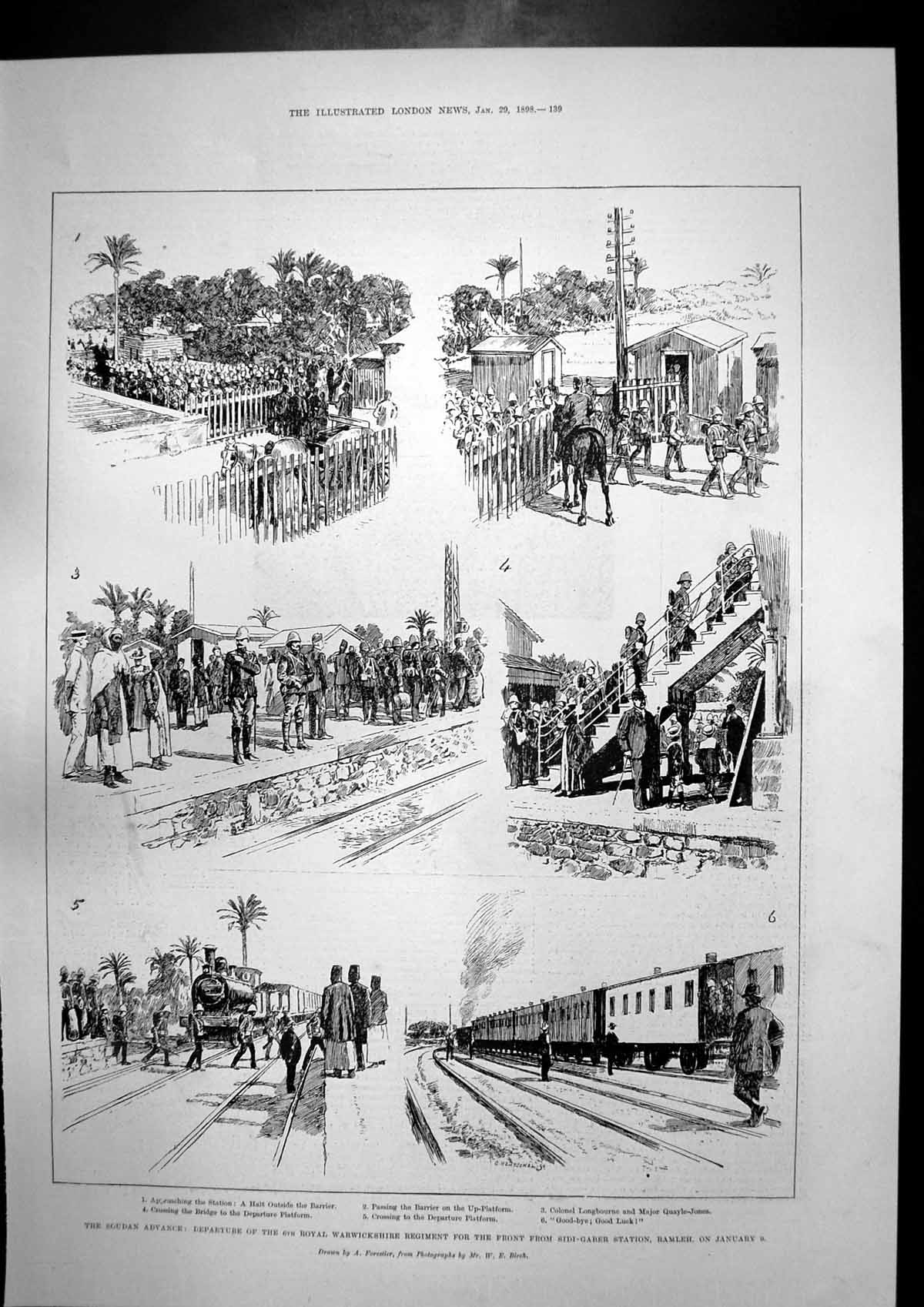 Old Antique Print Soudan Advance Clifford Moorhouse Officers Uganda 1898 19th