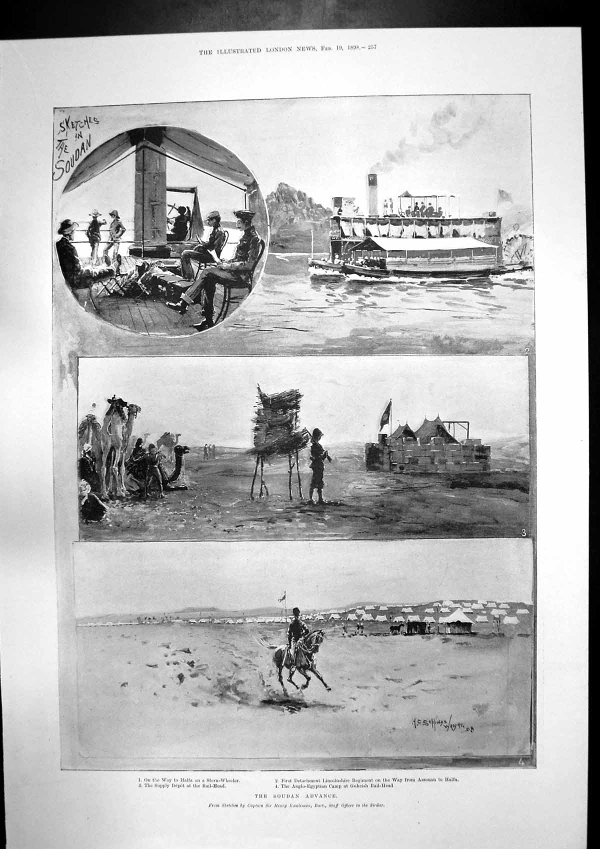 Antique Print Soudan Advance Lincolnshire Regiment Waterlogged Rescue 1898 19th