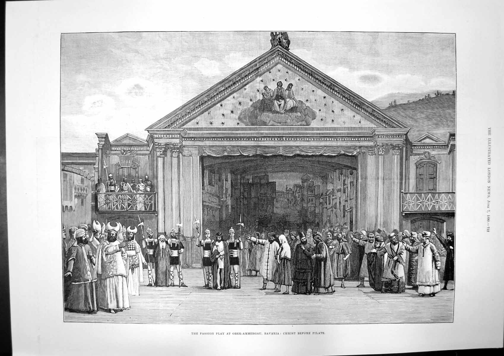 Old Print Passion Play Ober Ammergau Christ Before Pilate Judas Mary 1890 19th