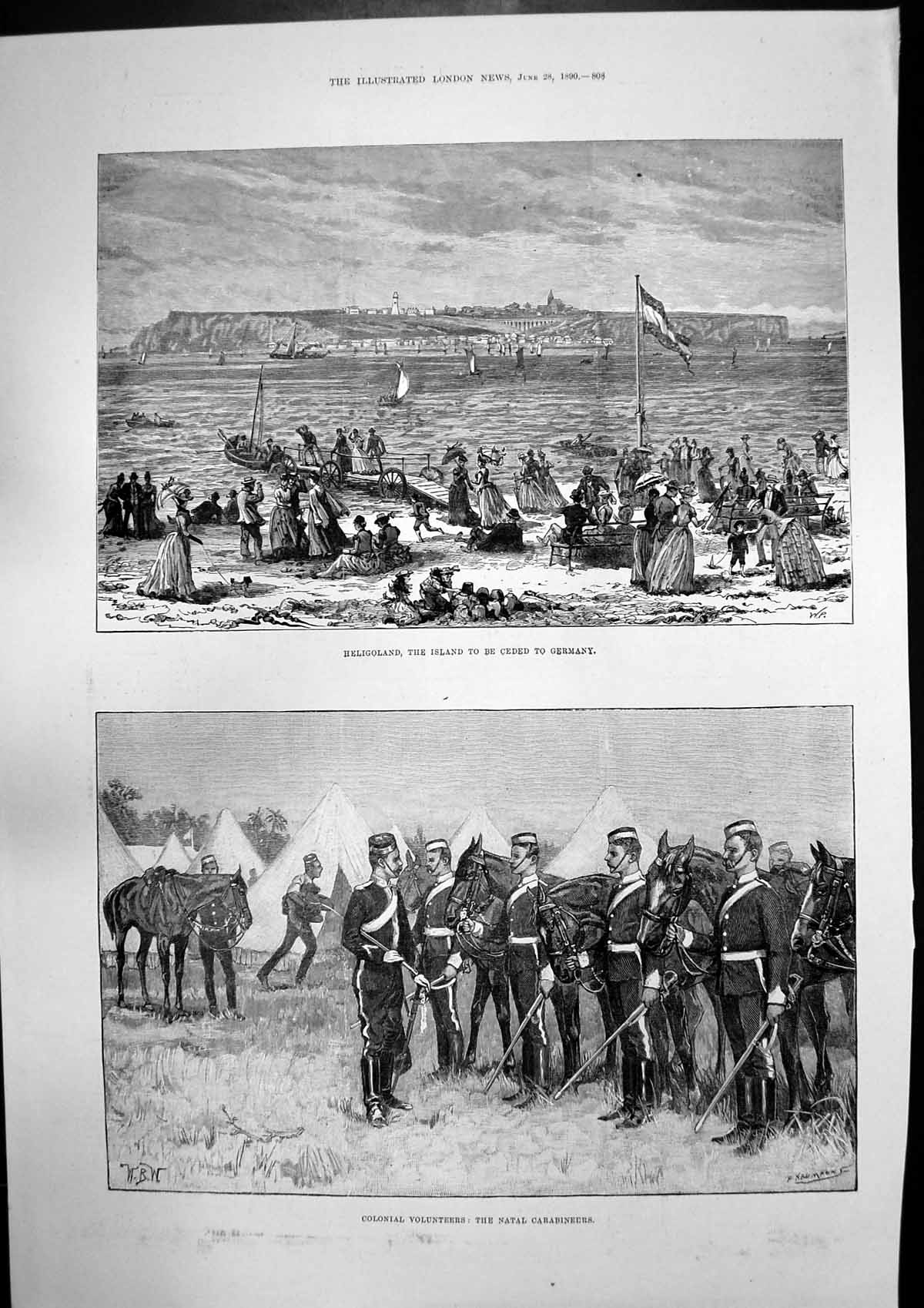 Antique Old Print Designs Eiffel Tower Map Heligoland Natal Carabineers 1890