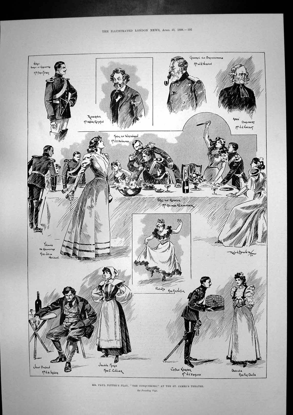 Antique Print Conquerers Play Paul Potter St James Theatre Cloth Gown 1898 19th