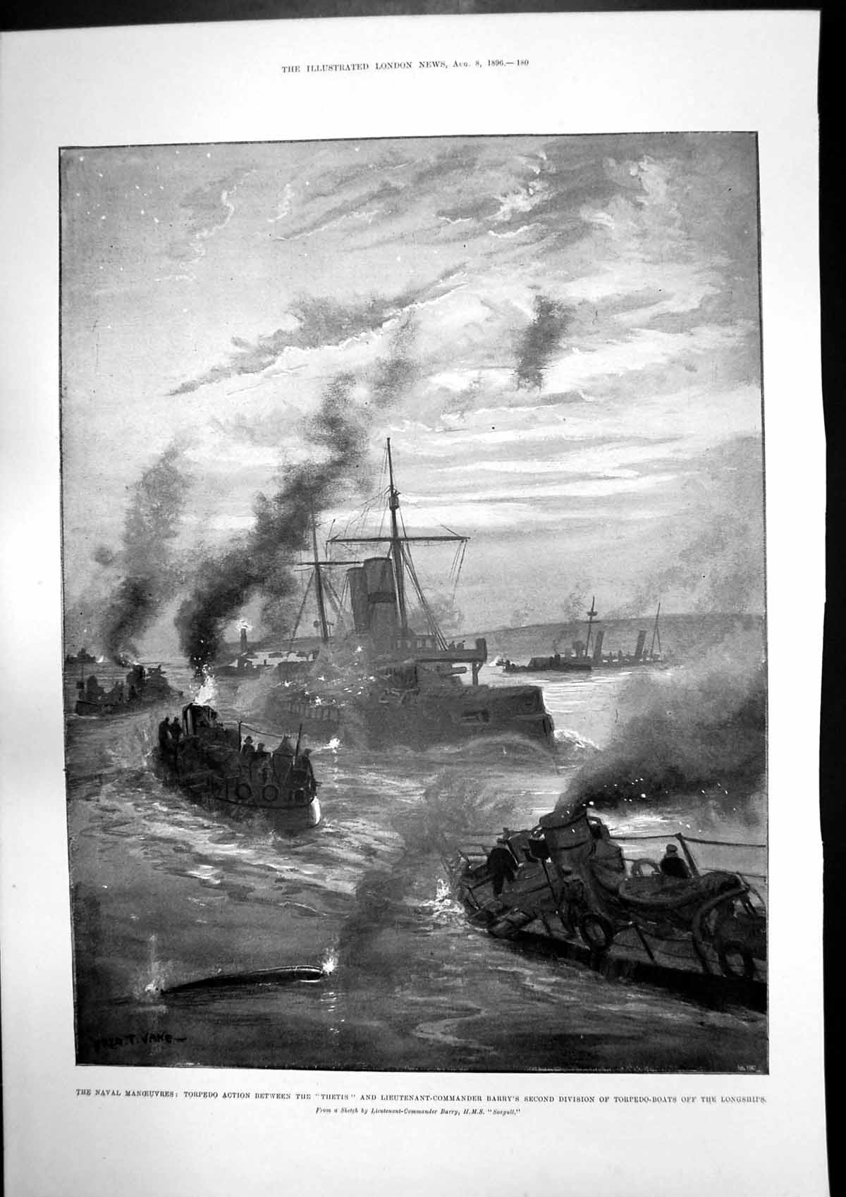 Antique Old Print Torpedo Action Thetis Peace Hindus Mohammedans Patan 1896