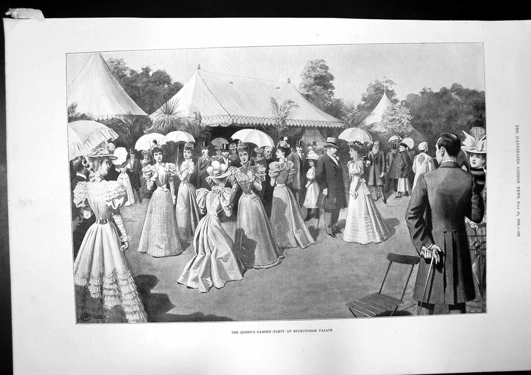 Antique Print Queens Garden Party Buckingham Palace Mrs Clifford Writer1896