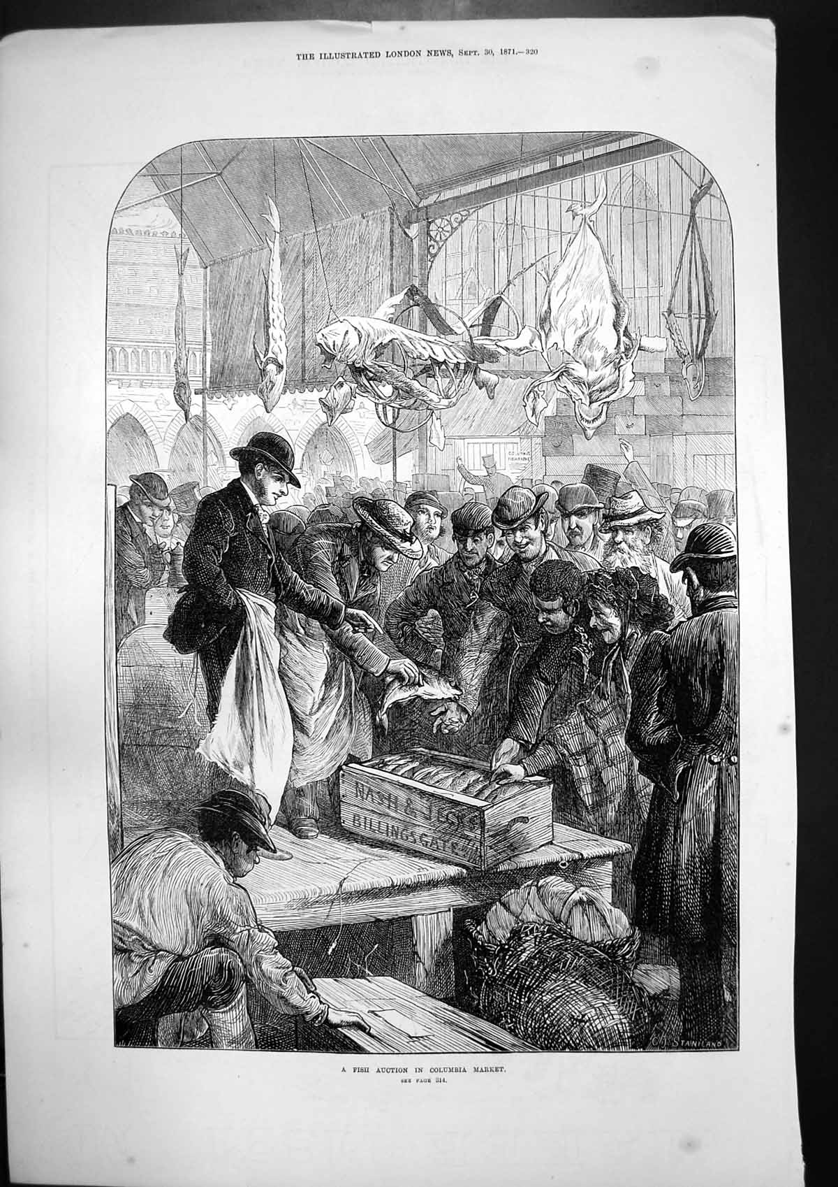 Antique Old Print Fish Auction Plan Hope Grants Intrenchments Chobham 1871 19th