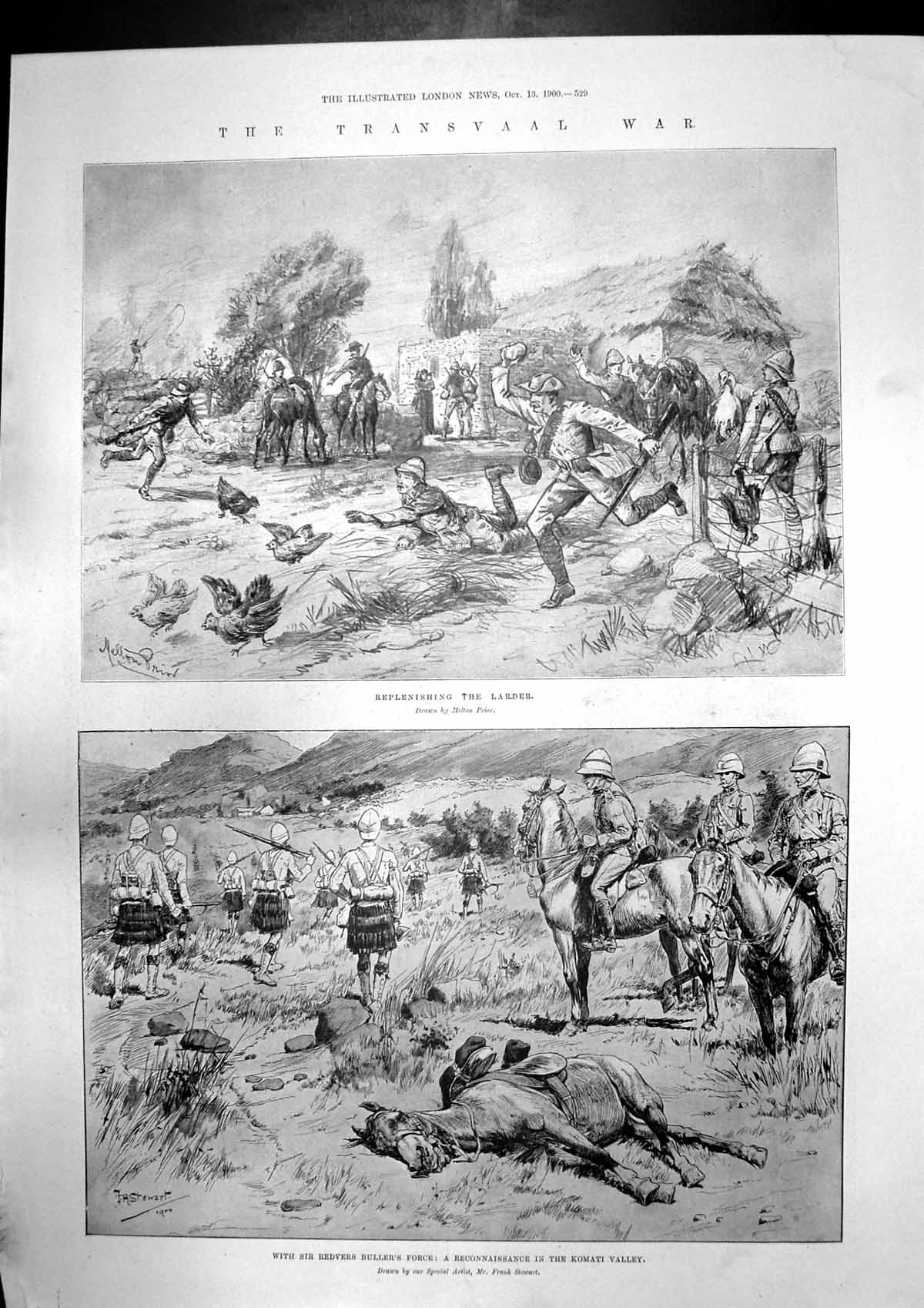Old Antique Print Redvers Bullers Force Transvaal Fire Welbeck Abbey 1900 20th