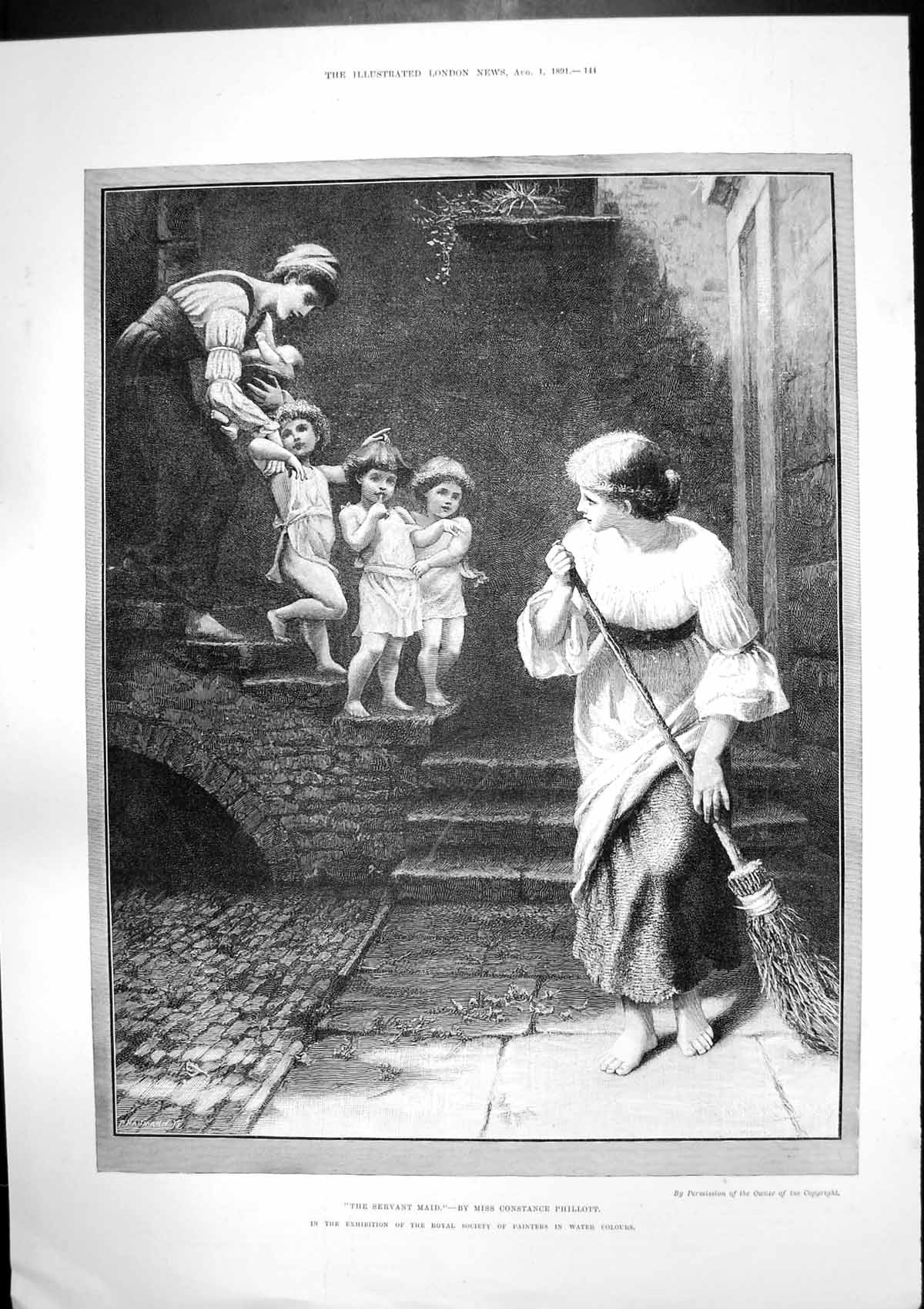 Antique Print Servant Maid C Phillott Ancient Modern Guns Boiler Shell 1891